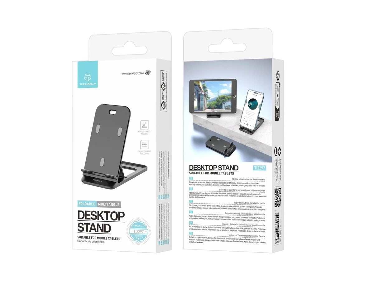 Techancy Suporte Para Telemóvel De Secretária Preto Ti2297, Design Dobrável Para Dispositivos Móveis, Tablets E Telemóveis