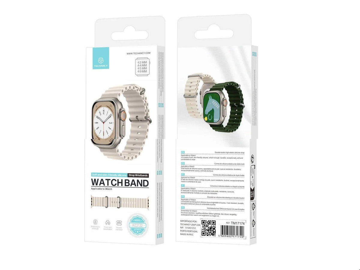 Techancy Bracelete De Silicone Branca KC2122, Compatível Com Apple Watch 42mm/44mm/45mm/49mm, Material De Silicone Macio
