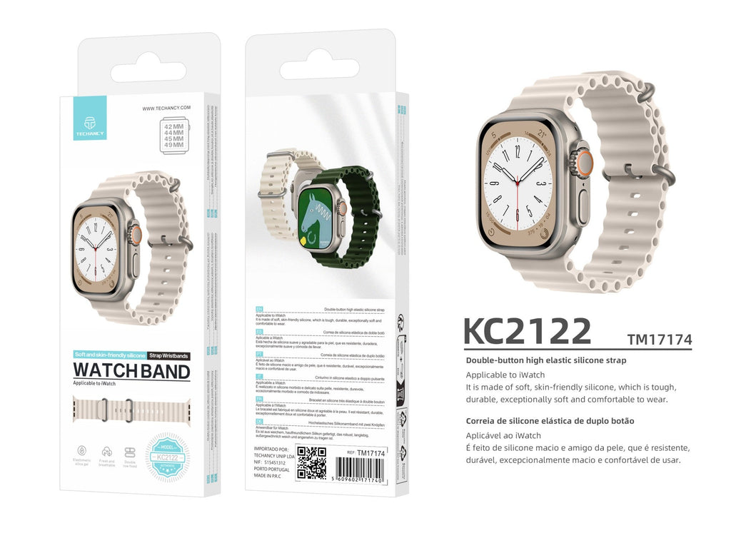 Techancy Bracelete De Silicone Branca KC2122, Compatível Com Apple Watch 42mm/44mm/45mm/49mm, Material De Silicone Macio
