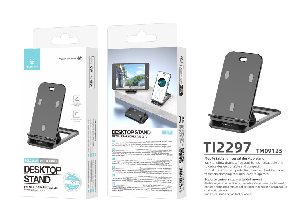 Techancy Suporte Para Telemóvel De Secretária Preto Ti2297, Design Dobrável Para Dispositivos Móveis, Tablets E Telemóveis