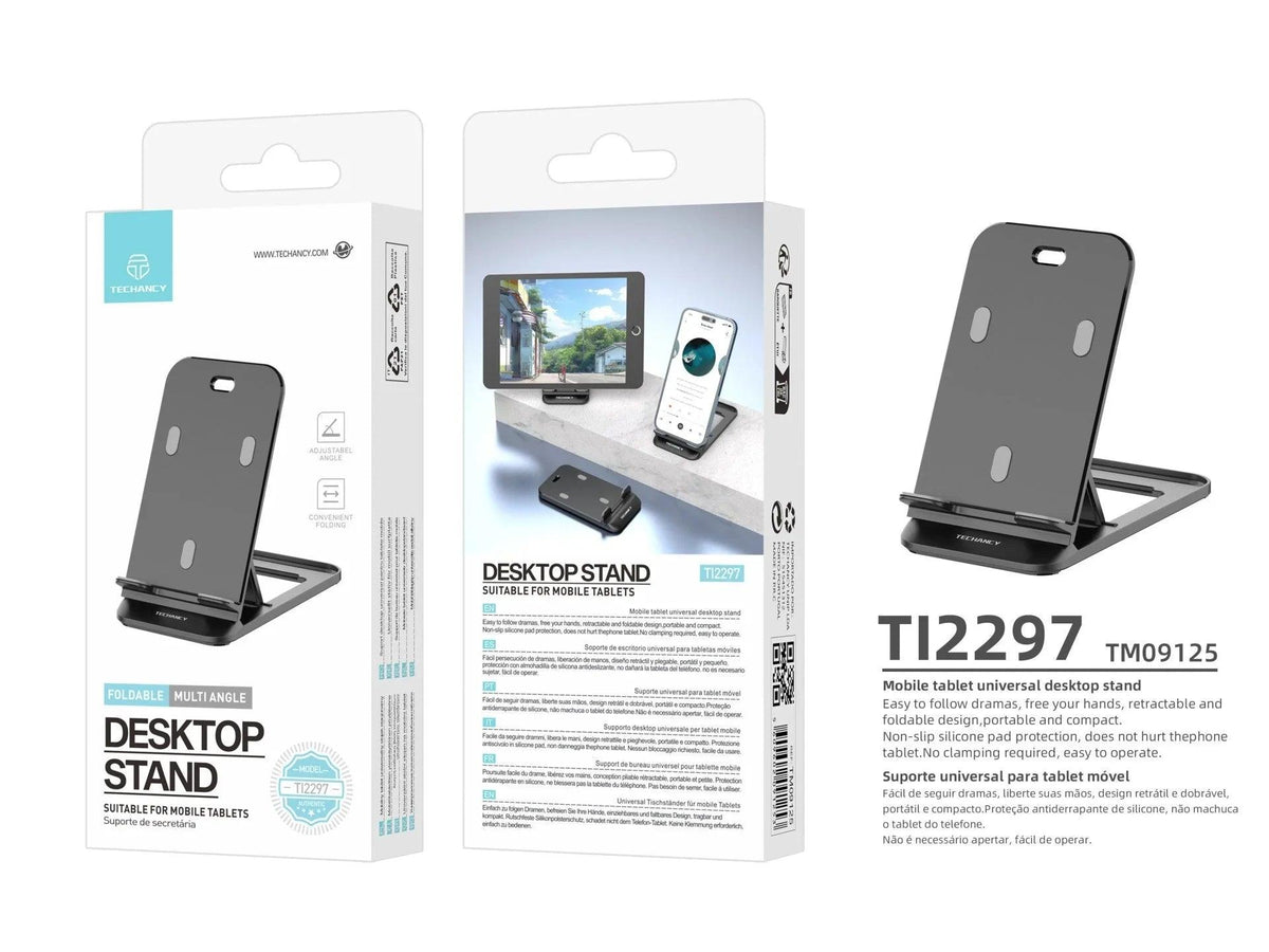 Techancy Suporte Para Telemóvel De Secretária Preto Ti2297, Design Dobrável Para Dispositivos Móveis, Tablets E Telemóveis