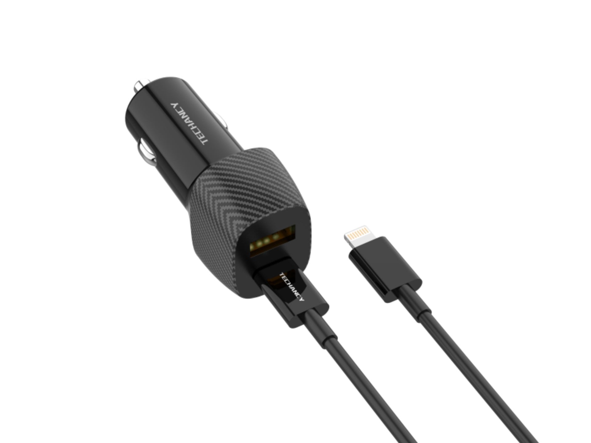 Techancy Carregador De Automóvel 48w Usb+Usb-C Pd3.0 De Porta Dupla TC6432 Com Cabo Type-C Para Lightning 1m/30w, Preto
