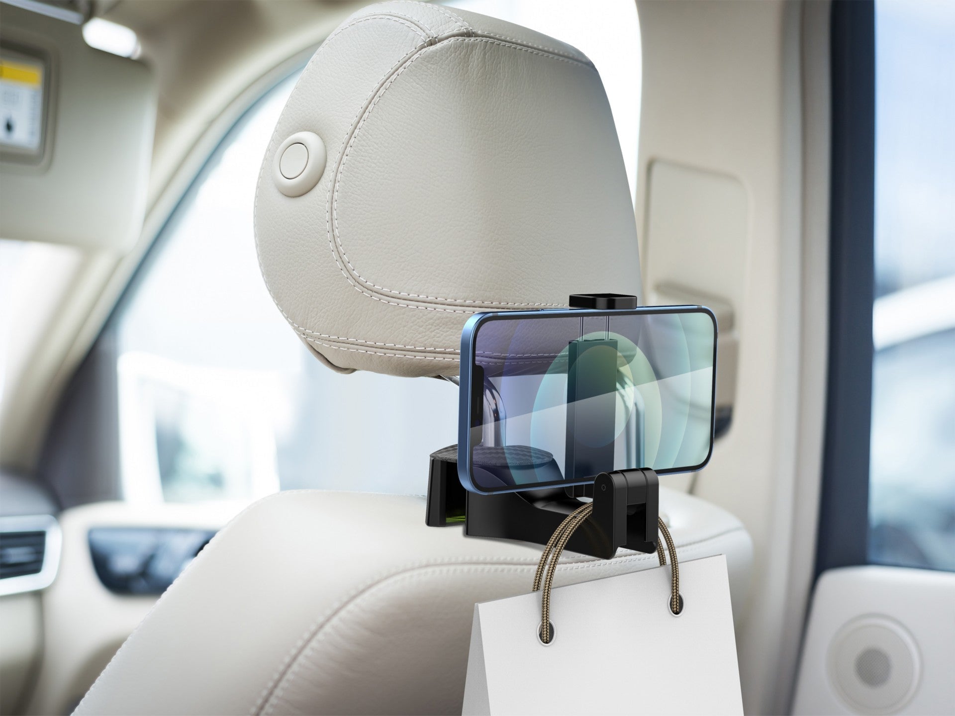 Suporte para telemóvel com gancho para banco traseiro do carro Techancy, TI2243, preto