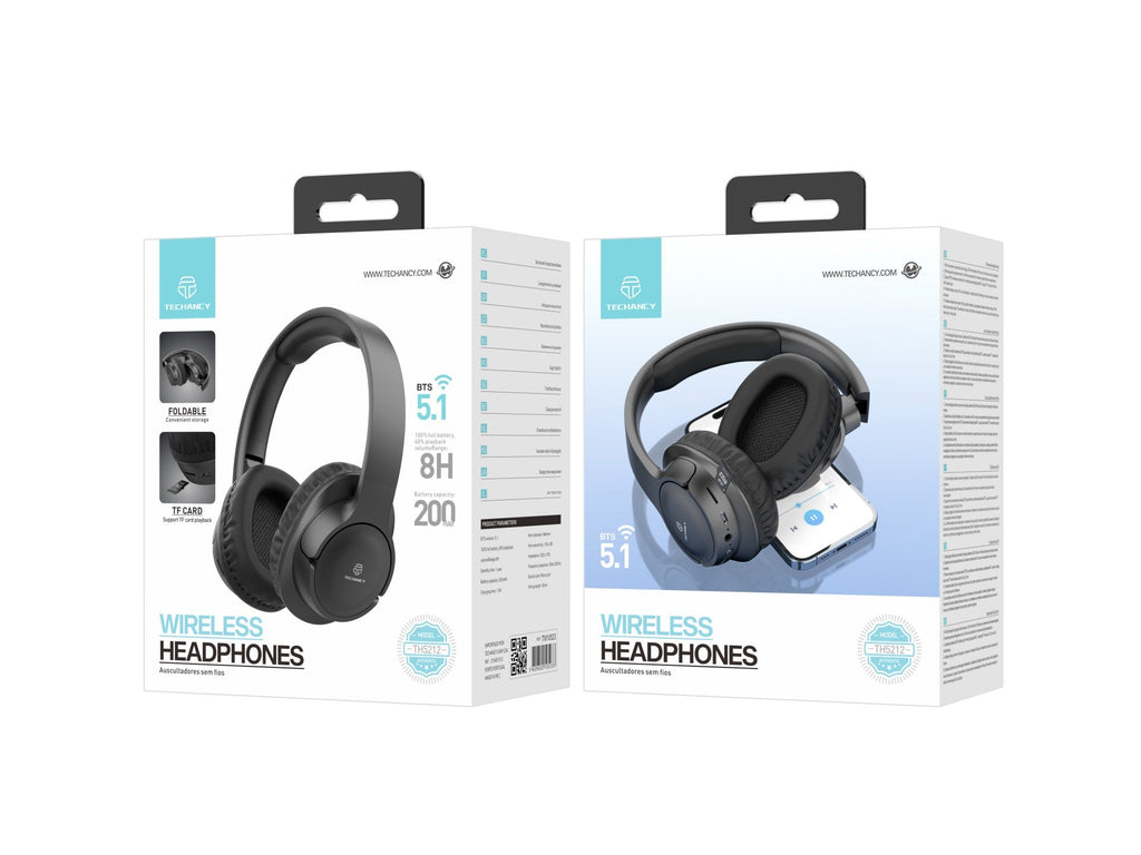Techancy Auscultadores Sem Fios TH5212, Reprodução De Música 8h, Efeito Estéreo, Design Dobrável, Confortável De Usar.